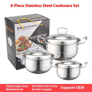 Juego de ollas de acero inoxidable de diseño moderno con doble asa, tapas para cocinar sopa y arroz, 6/8 piezas, con revestimiento, asa y tubo, para fideos y otros usos. - Product Image 3