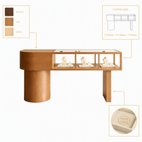 Vitrine de présentation de bijoux moderne en bois grainé avec comptoir en verre et éclairage LED, meuble de présentation de luxe pour la vente au détail