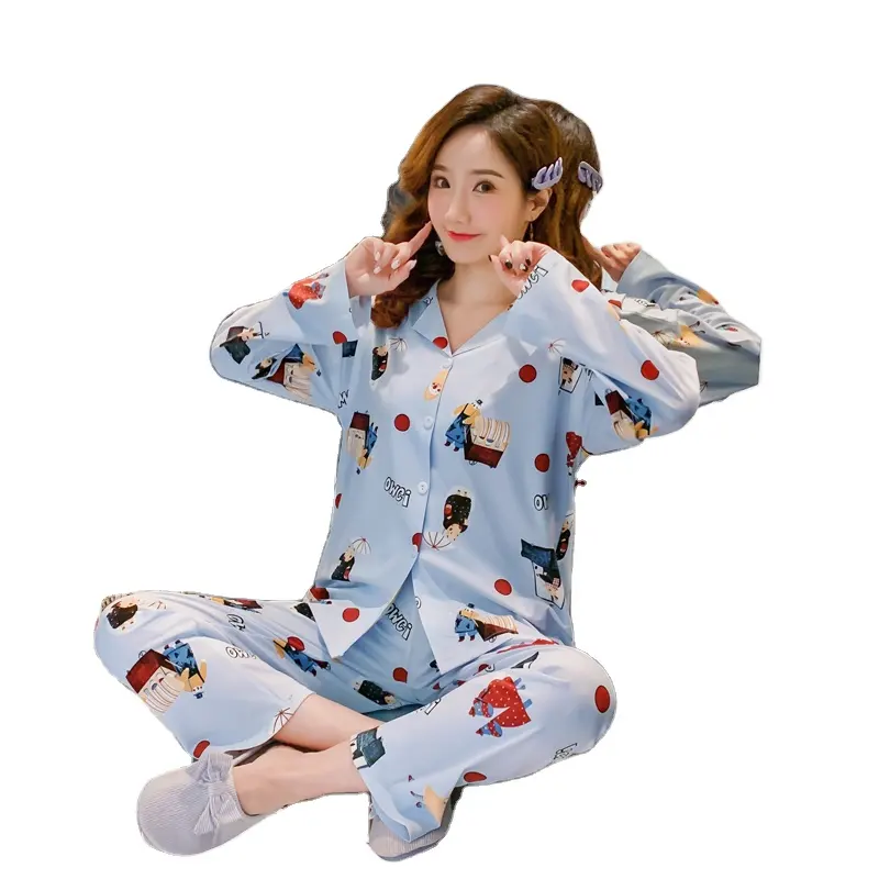 Factory Direct Sale Wholesale Custom Milk Silk Adult Cartoon Printed Polyester Printed Women's Suit Home Clothes Pajamas