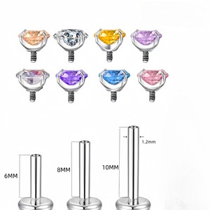 Piercings de langue en acier inoxydable avec zircon, serti à griffes, forme boule, bijoux de corps pour lèvre et langue, cadeau - Product Image 3