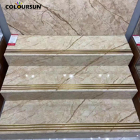 Carrelage de marche en marbre rond doré, carrelage de marche en porcelaine brillant avec fonction antibactérienne et ignifuge pour les intérieurs