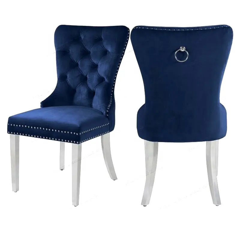 Nordic American modern stainless steel leg velvet dining chair luxury restaurant hotel copper nail dining chairs