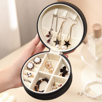 Vente en gros emballage de bijoux boucles d'oreilles bagues colliers boîtes à bijoux de voyage, boîtes de rangement de bijoux portables rondes en cuir PU