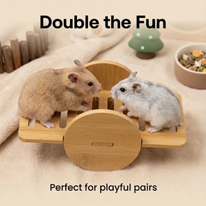 Juguete de bambú para hámster con escalera y ruedas para mascotas pequeñas, juego interactivo y decoración de jaula - Product Image 2