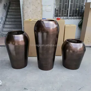 Perlengkapan taman pot pohon baja tahan karat vas lantai logam tinggi pot tembaga luar ruangan besar
