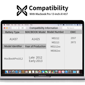 Batería Recargable de Polímero de Litio A1437 para Laptop <span class=keywords><strong>MacBook</strong></span> <span class=keywords><strong>Pro</strong></span> <span class=keywords><strong>13</strong></span>" <span class=keywords><strong>2012</strong></span> 2013 11.21V 74.0Wh 7000mAh A1425 2557 2672 en Stock - Product Image 2