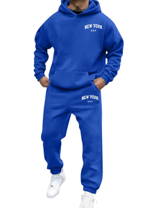 Conjunto Deportivo con Capucha para Hombre, Azul, Nueva York, EE. UU., Sudadera y Pantalones Largos de Algodón, Ropa Casual de Otoño - Product Image 1