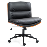 Chaise de bureau en cuir PU large pivotante et réglable en hauteur, chaise de bureau à jambes croisées pour le maquillage, petits espaces