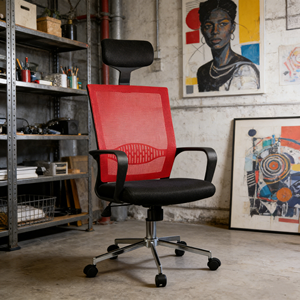 Silla Ejecutiva de Diseño Moderno Rojo, de Lujo, Respaldo Alto, Ergonómica, Completamente de Malla, para Oficina, Muebles Comerciales - Product Image 6