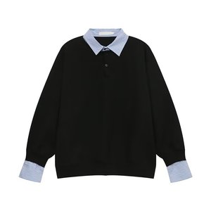 Sweat-shirt à col rabattu décontracté en laine à blocs de couleur à deux pièces factices pour homme et femme, manches longues, hiver, ample, couple - Product Image 4