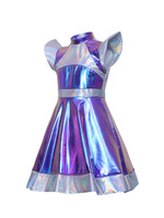 Costume de cosplay d'alien pour enfants, tenue de robot AI métallique brillante pour filles, costume d'astronaute, combinaison spatiale, robe de fête sur le thème de l'alien, déguisement de danse