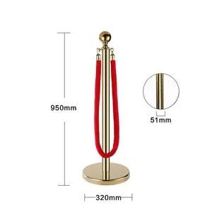 Golden Stainless Steel Stanchion Post Queue Velvet Rope Carpet Crowd Control Barreiras Sand Injection Base para Party Supplies