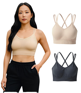 Women's Plus Size Lightweight Double Crisscross Thin Straps Backless Seamless Shockproof Breathable Yoga Sport Bra - Product Image 1