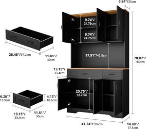 Nhà Bếp Đựng thức ăn lưu trữ tủ hiện đại nhà bếp hutch Bar tủ với lò vi sóng đứng gỗ tự chọn sideboard với hutch tủ - Product Image 3