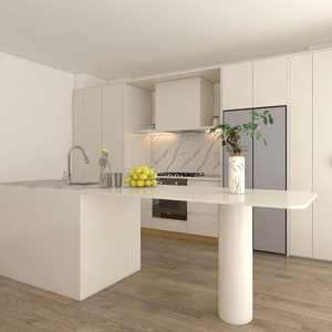 Mueble de Cocina Moderno y Minimalista con Encimera de Mármol, Isla de Diseño Contemporáneo y Elegante, Estructura de Madera Contrachapada MDF Impermeable y Protector Contra Salpicaduras - Product Image 1