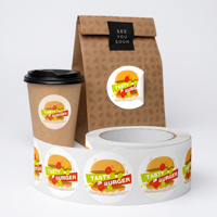 Étiquettes autocollantes personnalisées de qualité supérieure avec logo privé, résistantes à l'eau, de qualité alimentaire, en rouleau, pour restaurants, chaînes de hamburgers, emballages