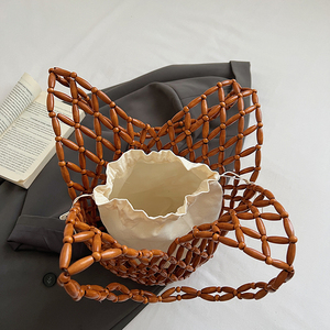 Bolso de hombro grande de gran capacidad para mujer, estilo veraniego 2026, con cuentas y tejido, ideal para vacaciones, color liso, para playa y compras. - Product Image 4