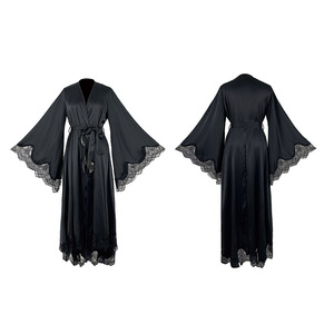 <span class=keywords><strong>Vestaglia</strong></span> Elegante Estiva Bicolore Nero e Bianco in Raso e <span class=keywords><strong>Pizzo</strong></span> Traspirante, Stile Lusso Leggero con Maniche Lunghe e Laccetti, Sexy per Casa - Product Image 4