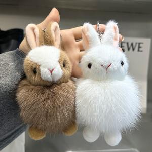 Vente en gros mignon mini lapin en fourrure grise blanche poupée lapin <span class=keywords><strong>porte</strong></span>-clés voiture pendentif doux peluche <span class=keywords><strong>pompon</strong></span> moelleux lapin <span class=keywords><strong>porte</strong></span>-clés - Product Image 1