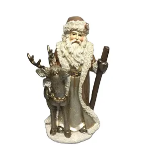 Estatueta de resina Do Natal Papai Noel Com Cervos