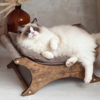 Petit hamac pour chat en bois écologique - Amovible et lavable, doux