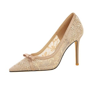 Zapatos de tacón de aguja con punta para mujer, de verano, con encaje floral, boca poco profunda, malla hueca, tacones altos, para fiesta - Product Image 1