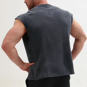 Canotta senza maniche tagliata in cotone 100% personalizzato per <span class=keywords><strong>uomo</strong></span> con lavaggio acido in palestra sport con stampa DTG stile Casual - Product Image 2