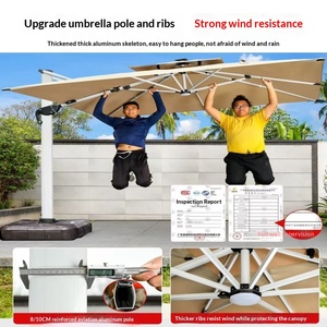 Parasol d'extérieur moderne au design épuré avec mât en aluminium, barre lumineuse LED solaire en nylon et fonction de rotation pour cour et villa - Product Image 2