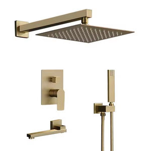 Sistema de ducha de alta presión montado en la pared de latón dorado, juego de grifo termostático pulido con patrón de pulverización suave para ducha de baño - Product Image 1