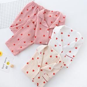 Atacado pijama feminino de alta qualidade conjunto de algodão puro dois conjuntos amor casa desgaste pijama senhoras - Product Image 2