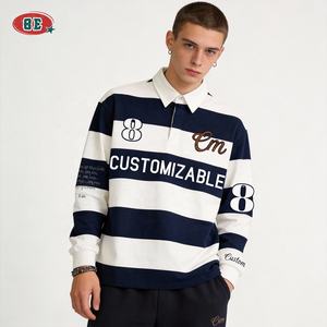 Camisetas Polo de <span class=keywords><strong>Manga</strong></span> <span class=keywords><strong>Larga</strong></span> para <span class=keywords><strong>Hombre</strong></span>, Tallas Grandes, Tejido de Punto Acanalado, Logotipo Bordado, Estilo Retro Vintage, 100% Algodón, Corte Cuadrado, Rayas, ¡Oferta! - Product Image 2