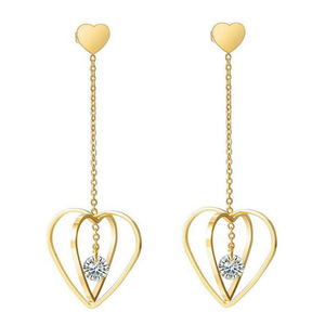 Heart Shaped Diamond <b>Earrings</b> Gold Stainless Steel Long Dangle <b>Studs</b> For Women Everyday Wear - Product Image 1