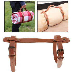 PU leather camping <b>blanket</b> straps, outdoor <b>picnic</b> mat carrying straps, portable adjustable <b>blanket</b> fastener. - Product Image 3