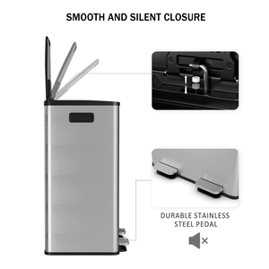 Separate Stainless Steel Trash Can Recycling 13 Gallon 50L <strong>Dual</strong> Compartments Kitchen Metal Foot <strong>Pedal</strong> Waste <strong>Bins</strong> for Household - Product Image 3