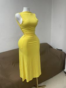 Nuovo <span class=keywords><strong>Abito</strong></span> Lungo Estivo da Donna in Chiffon, Monocolore, con Spalline Doppie, <span class=keywords><strong>Plissettato</strong></span>, Sexy, Scollatura a V, Stile Casual, per Danza - Product Image 2