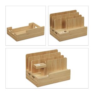 Estación de Carga para Múltiples Dispositivos de Bambú, Base de Carga de Madera con Soporte para Reloj, Organizador de Escritorio para Teléfono y Reloj - Product Image 3