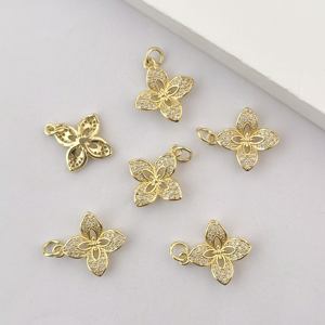 10 buah liontin gandulan Patrick lapis emas empat daun semanggi kuningan bandul untuk pembuatan perhiasan anting - Product Image 1