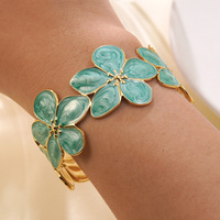 Bijoux de mode de haute qualité, bracelet ouvert en forme de fleur, en acier inoxydable plaqué or 18 carats, pour femmes