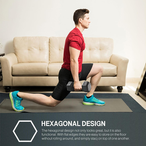 六角橡胶涂层哑铃工厂制造商，批量批发力量训练健身器材，定制徽标生产 - Product Image 5