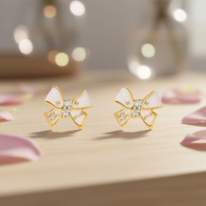 Orecchini a perno con fiocco dorato e anatra malata, con strass di cristallo, per donna, gioielli alla moda, idea regalo - Product Image 2