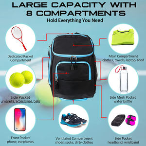 Sac à raquettes de tennis personnalisé avec logo, sac à dos de sport, sac à dos de gym, sac à raquettes de tennis et de pickleball - Product Image 4