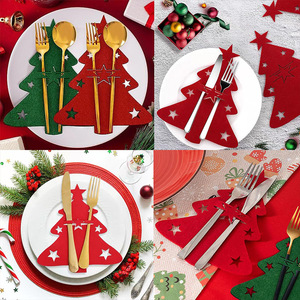 Hot Selling Christmas Cutlery Set Felt Table Decoration Christmas <b>Tree</b> Ornament Snowflake Utensil Holder Coaster Bulk - Product Image 3