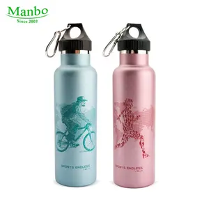 Eco friendly BPA Free 20oz Vacuum Insulated Stainless Steel Sport Water Bottle With Carabiner Hook