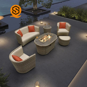 Shinestone-Sofás de jardín, fábrica de muebles de mimbre para exteriores, venta de sofás a prueba de agua, 3 juegos <span class=keywords><strong>con</strong></span> fogata - Product Image 1