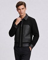 Blouson Bomber Homme en Coton et Daim Noir, Coupe Slim Premium, avec Logo Cristal Personnalisé sur le Devant, Style Décontracté Hiver, Contraste Universitaire