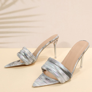 Gradient Printed Puffy Strap <b>Mule</b> Sandals <b>Pointed</b> <b>Toe</b> Thin Stiletto Heels Women Fashion Slip On Heeled Slides - Product Image 2