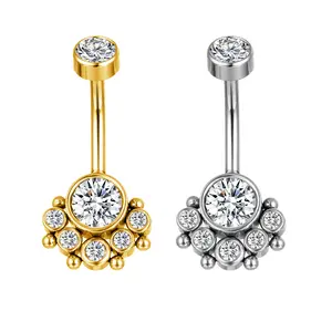 2024 Hot Selling Stainless Steel Umbilical Nail Piercing Jewelry Gold Silver Color Inset Zircon Diamond Navel Ring Buckle