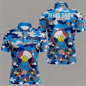 Lichtgewicht bedrukte herenpickleballtops met korte mouwen, UV-bescherming, 100% polyester, sneldrogend, ademend voor shirts voor buitengebruik - Product Image 1