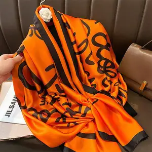 180*90Cm Hoge Kwaliteit Oem Custom Vrouwen Chique Zijden Sjaal Groot Formaat Merk Designer Bedrukt Luxe Zijden Sjaals