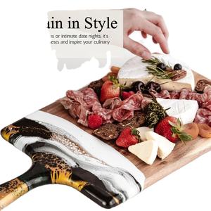 Tabla de queso de Acacia mediana, tabla de cortar de resina de madera, tabla de charcutería de lujo para servir hecha a mano - Product Image 1